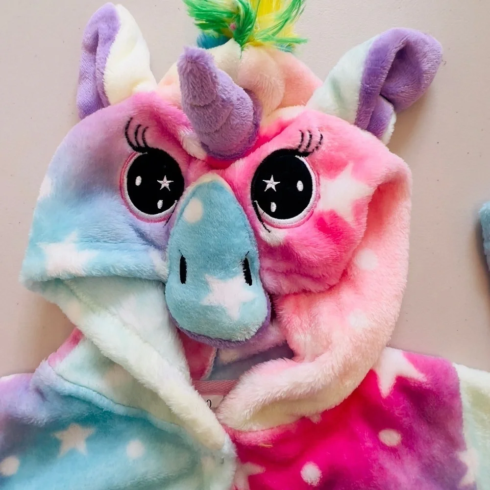 Girls Unicorn Hooded Kids Robe - Pink, Blue, White Sz 110